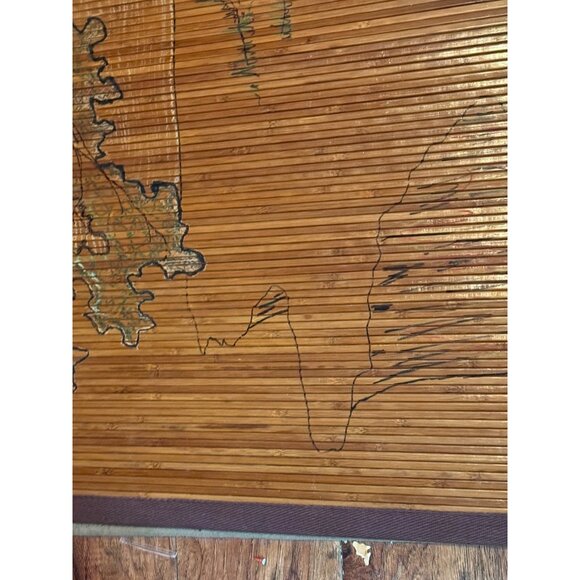 Vintage Bamboo Wall Hanging or rug With Nature Scene rectangle tree people READ - Picture 6 of 13
